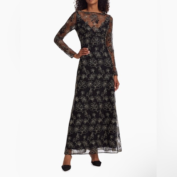 NWT Lela Rose Embroidered Floral Lace Long-Sleeve Illusion Maxi Dress Size 8 - Picture 3 of 9